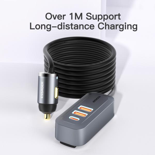 Essager Car Charger 1.5m Extension Cable 2C2A 100W Car Charger For Huawei Xiaomi Mobile Phone