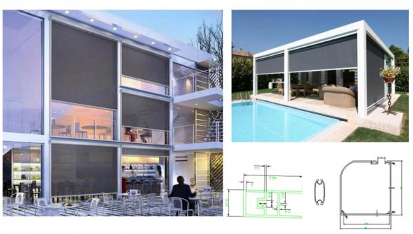 Motorized Outdoor Sunscreen Roller Blinds For Windows Zipper Track