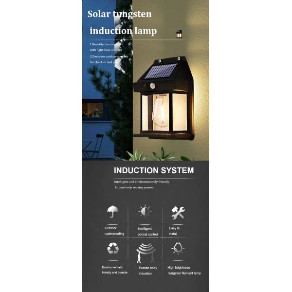 80lm/w Courtyard Garden Decoration Waterproof Solar Wall Lamp with Motion Sensor