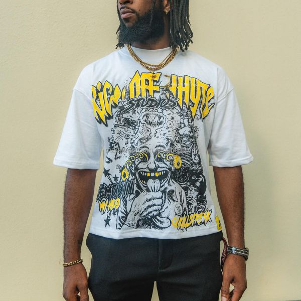 Men's Boxy Gym T Shirt Streetwear 350 gsm Heavyweight Mock Neck Printing Tshirt