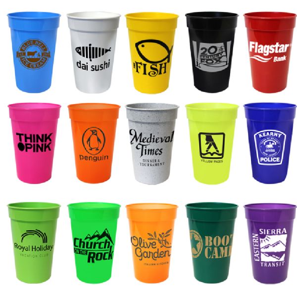 16 OZ Plastic Stadium Cup Reusable Plastic Party Tumbler Logo Imprint Plastic Cups Party Cups