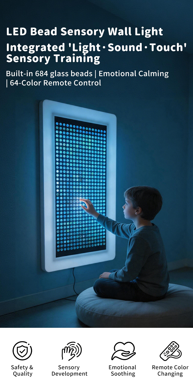 Interactive Sensory Wall LED Light Panel with RGB Color Changing and Customizable Dimensions for Kids Aged 2 to 14