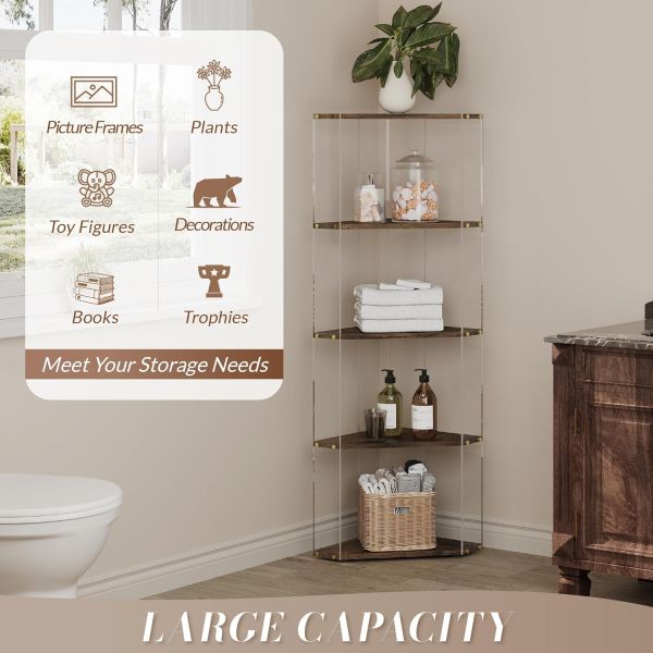 Multipurpose Storage Bookcase with Acrylic and Wooden Corner Display Shelves