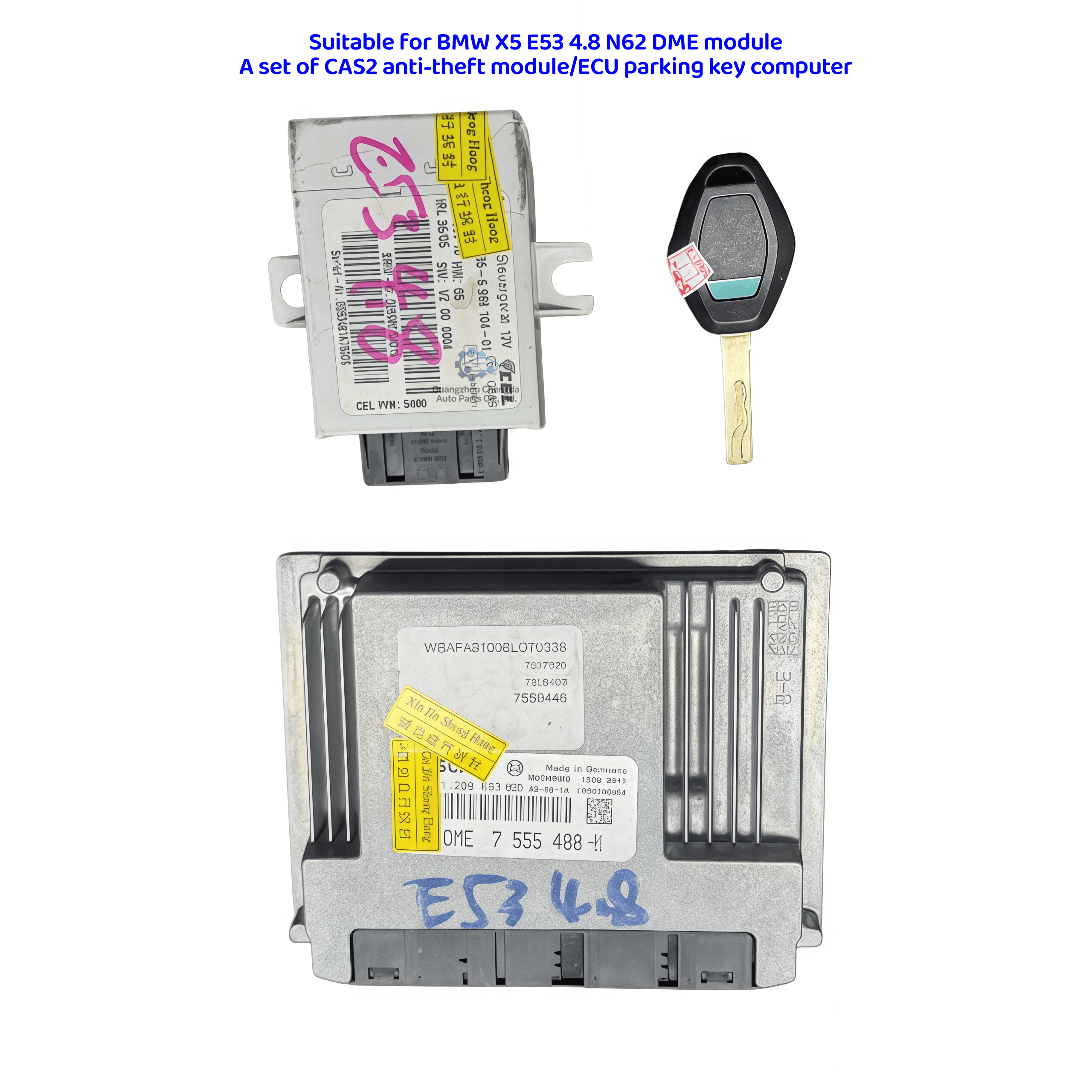 FOR BMW X5 E53 4.8 N62 DME Module & CAS2 ECU Set Engine Computer, Anti Theft System, Ignition Key Programming, OEM Quality