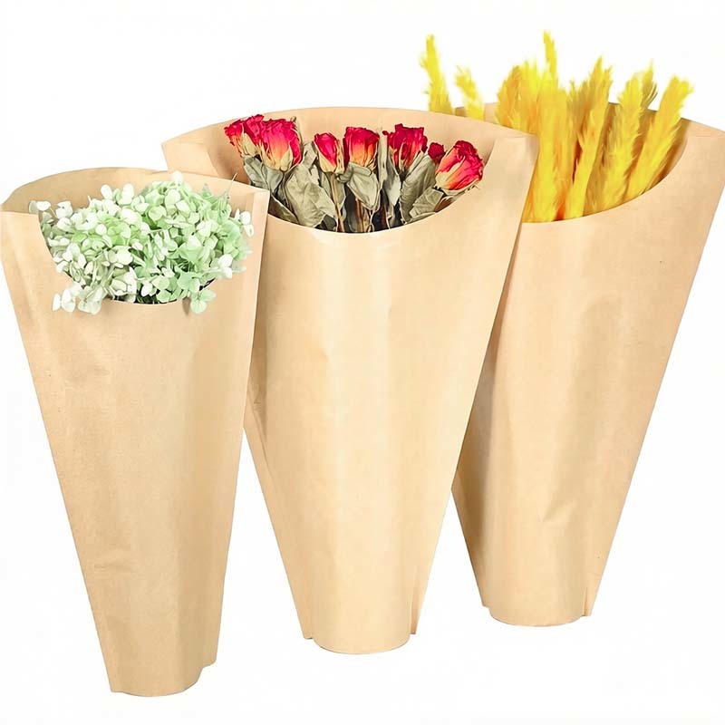 Custom Printed Cone Kraft Paper Flower Sleeves Recyclable For Fresh Bouquet Packaging