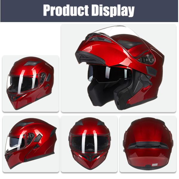 Motorcycle Dual Visor Flip up Modular Full Face Helmet DOT 6 Colors XL GLOSS BLACK