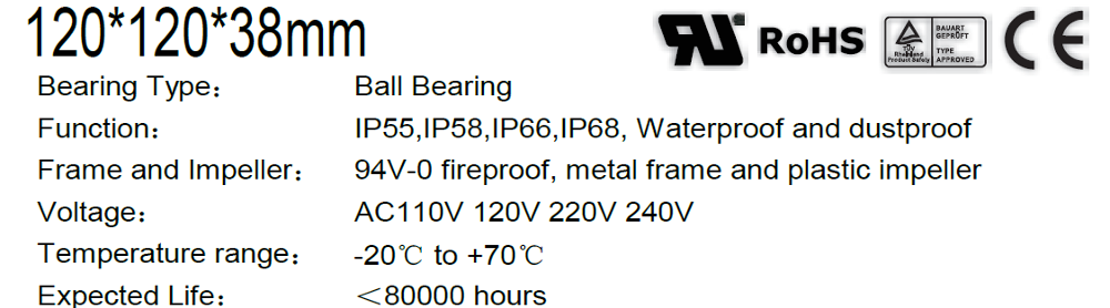 TOPFAN CHINA 220V AC Cooler Fan 12038 For Welding Machine