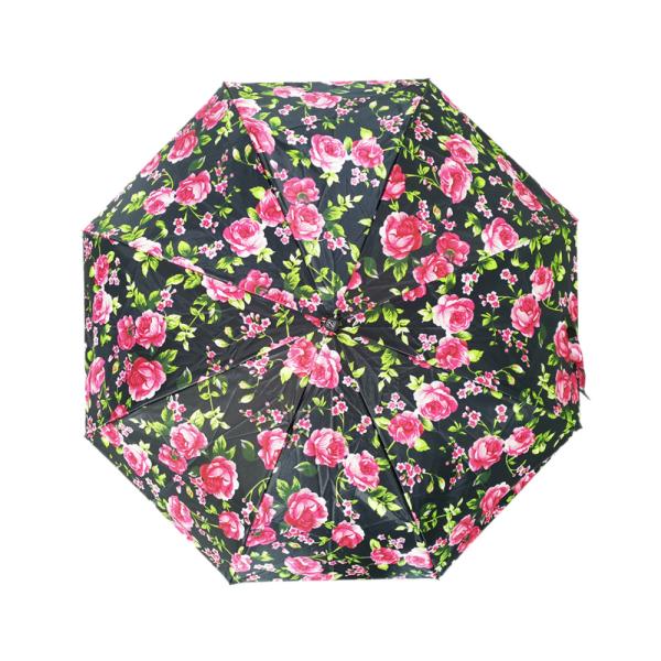 Lady Fashion Flower Print Auto Open Close Umbrella 3 Section Umbrella With Plasitc Handle