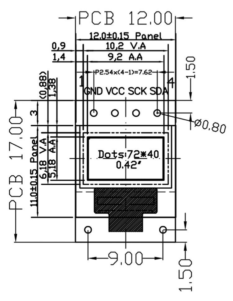 0.42 Inch 72x40 Dot Matrix OLED Module SS1306 COG Design I2C 4-Pin 3.3~5V
