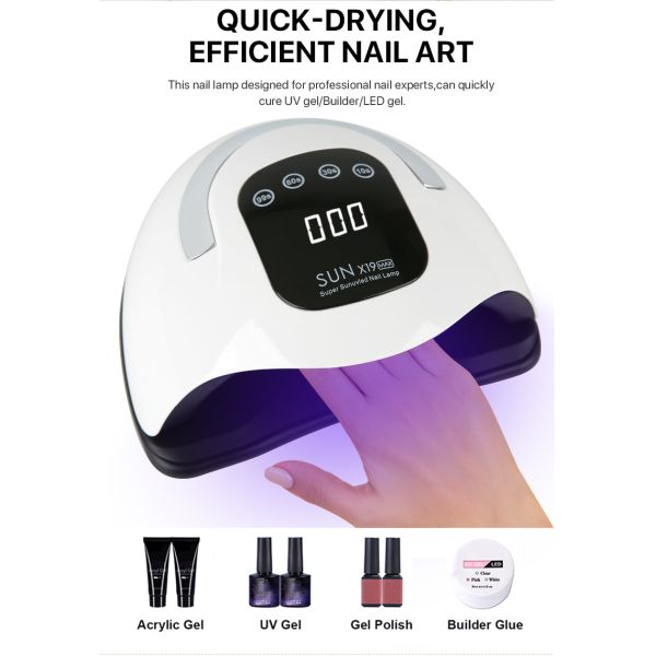 220W UV Nail Lamp with 72 UV/LED Lamp Beads and 365nm+405nm Wavelengths for Fast Curing of Gel Polish