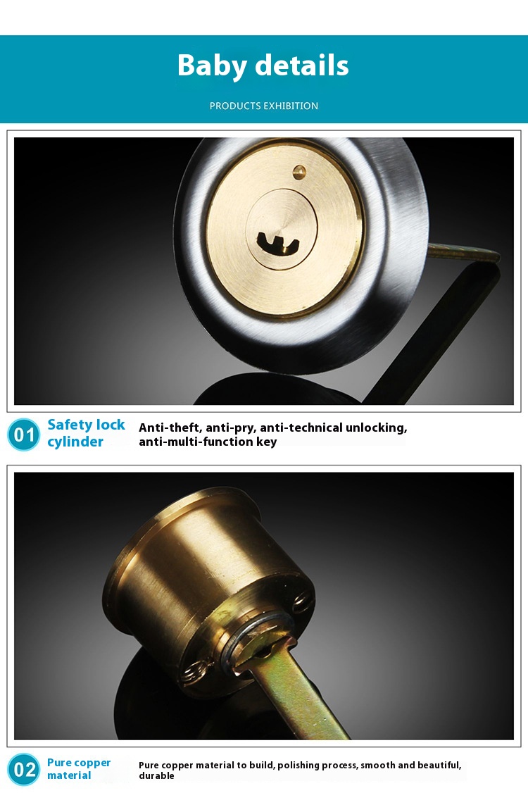 Modern Design Anti-Theft Security Door Lock Full Copper Waterproof B-Grade Core Universal for Old Modern Apartments Finished