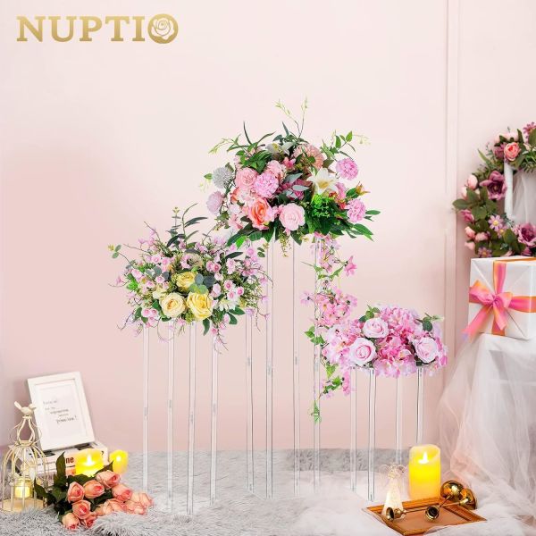 Clear Floor Flower Acrylic Vase Stand Wedding Center Decoration 3 Pieces Birthday Party