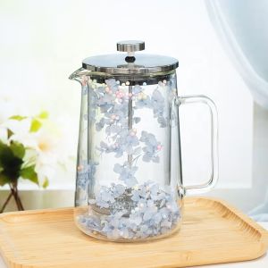Modern Flower Glass French Press Double Layer Heat Resistant Coffee Tea Brewer