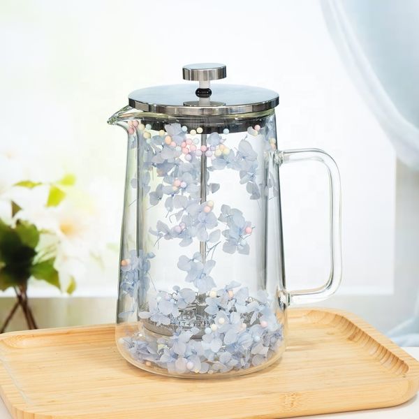Modern Flower Glass French Press Double Layer Heat Resistant Coffee Tea Brewer