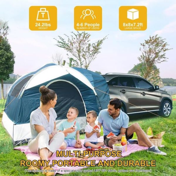 2.44*2.44*2.19M 6 Pessoas azul impermeável revestido de poliéster Car Camping Tent com 2 Windows 4 Temporada Quick Setup