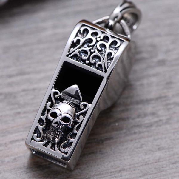 Women Men Necklace Sterling Silver Skeleton Whistle Charm Pendant Wheat Chain (N808061)