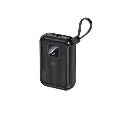 Mini Power Bank Preto / Branco Construído em Cabo de Carregamento / Luzes Indicadoras LED