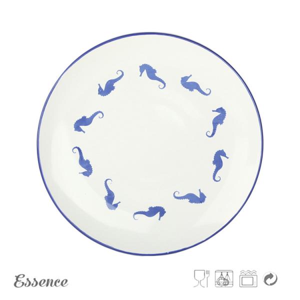 Custom Decal Ceramic Dessert Plates , 8.25 Inch Cream Stoneware Dishes Eco Friendly