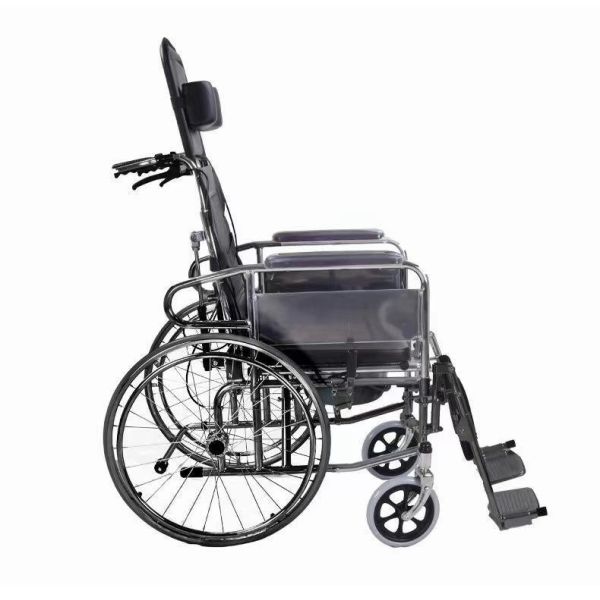 Aluminum Manual Recline Wheelchair Full Function for Black Outdoor Homecare Hospital