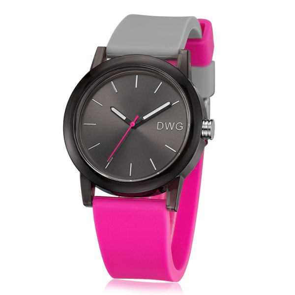 Montre rose de bracelet de silicone de couleur imperméable avec la date automatique et le verre minéral
