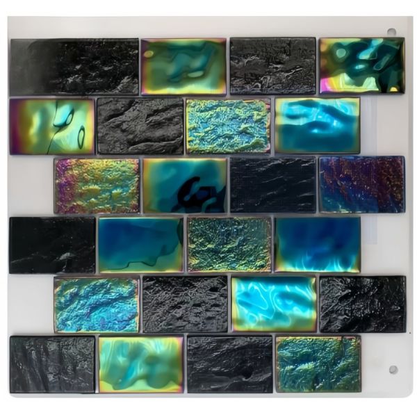 Blue Iridescent Glass Mosaic Swimming Pool Tile with Polished Sheet Size of 306x306MM