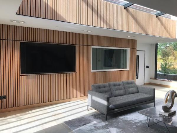 Sound-absorbing European cinema studio theater interior wooden natural veneer akupanel mdf acoustic panel