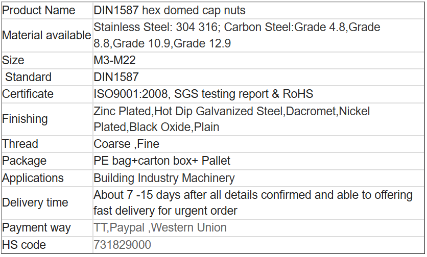 DIN1587 hex domed cap nuts
