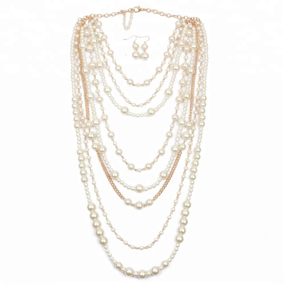 Popular Personality Statement Necklace Vintage Multi-layer Pearl Wedding Necklace Jewelry Sets