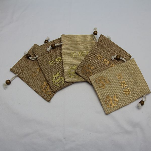 Gunny Sackcloth Small Hessian Gift Bags , Velvet Lining Drawstring Dust Bag