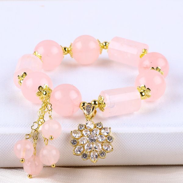 12MM 14MM Pink Rose Quartz Crystal Bead Bracelet Healing Gemstone Bracelets
