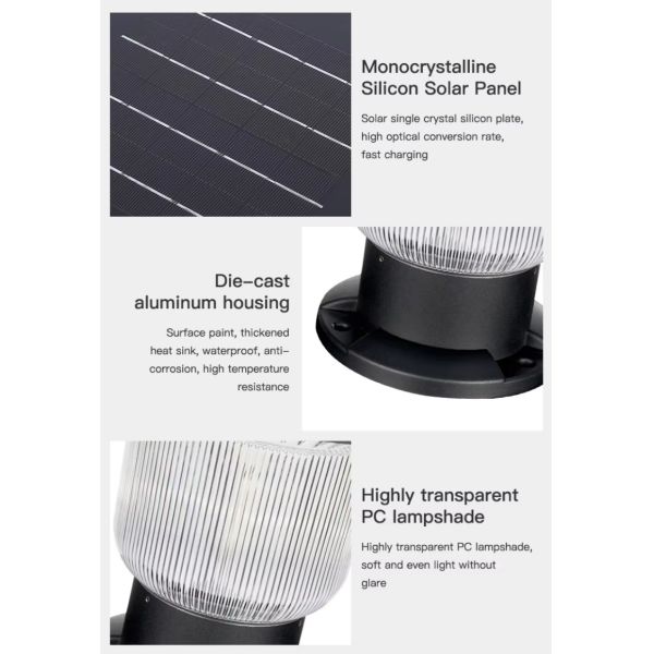 LED Solar Pillar Light With High-Efficiency Solar Panel Long Battery for Fence & Driveway