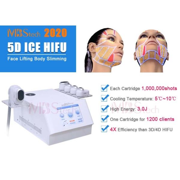 Охлаждая машина подниматься стороны ЛЬДА 5D HIFU водяного охлаждения кожи
