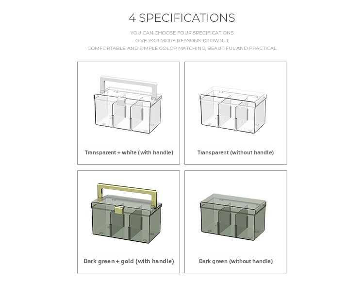 Minimalist Clear Plastic Medicine Organizer Box Large Capacity Multi-Compartment Desktop Storage Container with Handle