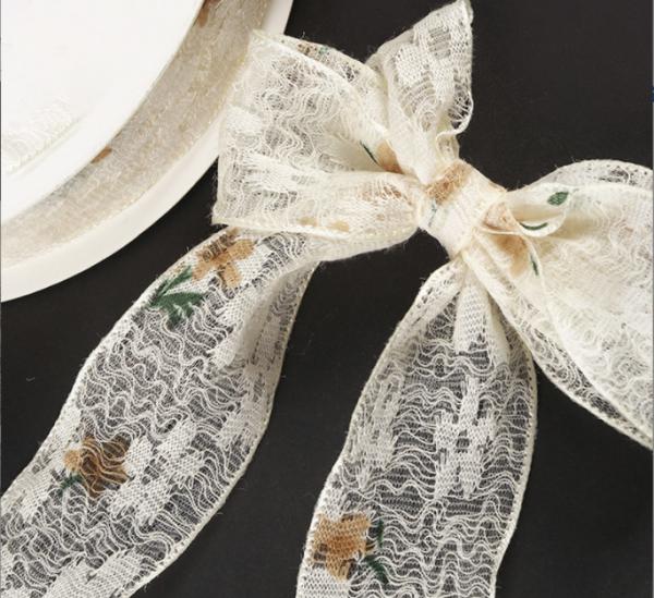 Green 2.5cm/10m Ribbon Lace Flower Materials for Qixi Valentine's Day Beauty Gauze Bouquet