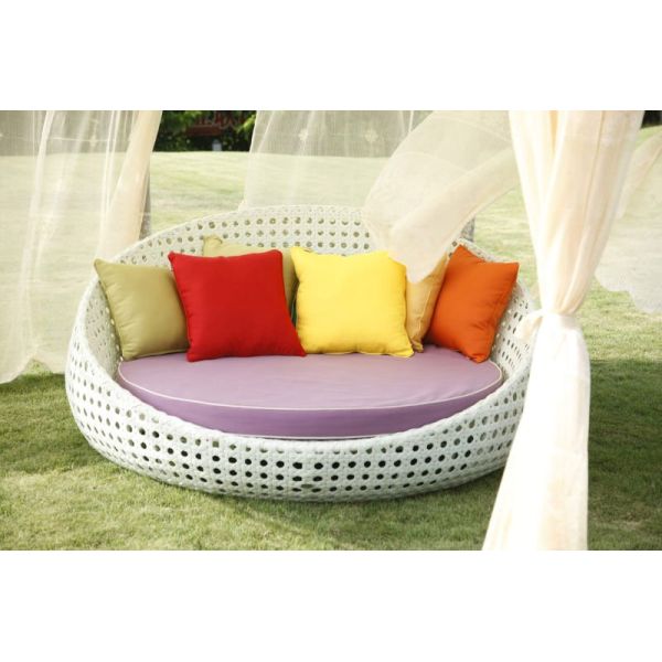 Lit rond tissé en rotin de jardin extérieur sans auvent pliable
