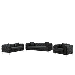 New Style Luxury 3+2+1 black velvet tufted sectional sofa indoor furniture Corner sofa set modern living room sofas