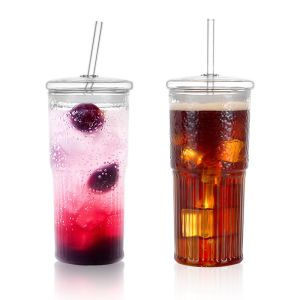 Classic 20oz Large Capacity Clear Glass Tumbler With Lids And Straws New Glass