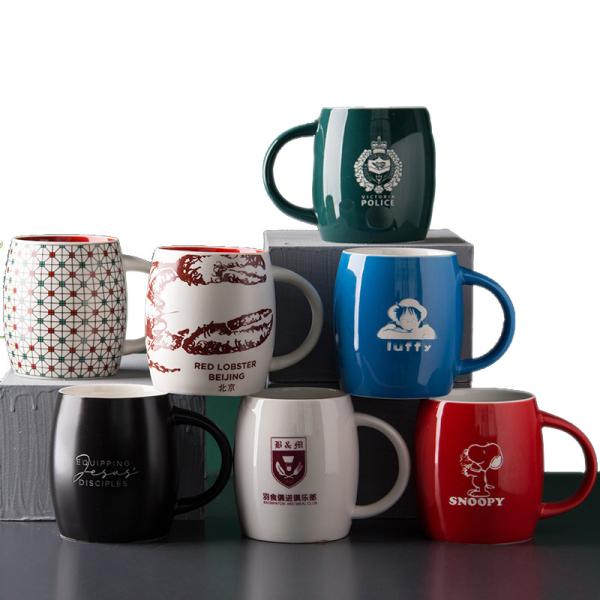red blue polychrome printed coffee mugs wholesale engrave personalized custom logo plain white coffee cheap ceramic mug