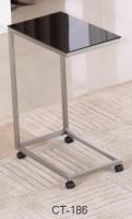 Table de côté en verre en acier inoxydable haute stabilité mobile avec roulettes CT-186