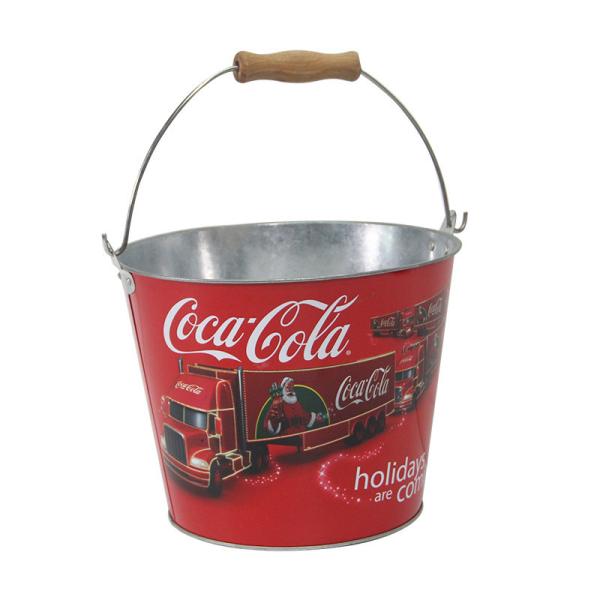 Christmas Decorative Small Round Metal Tins Galvanized Tin Bucket With Full Color Painting