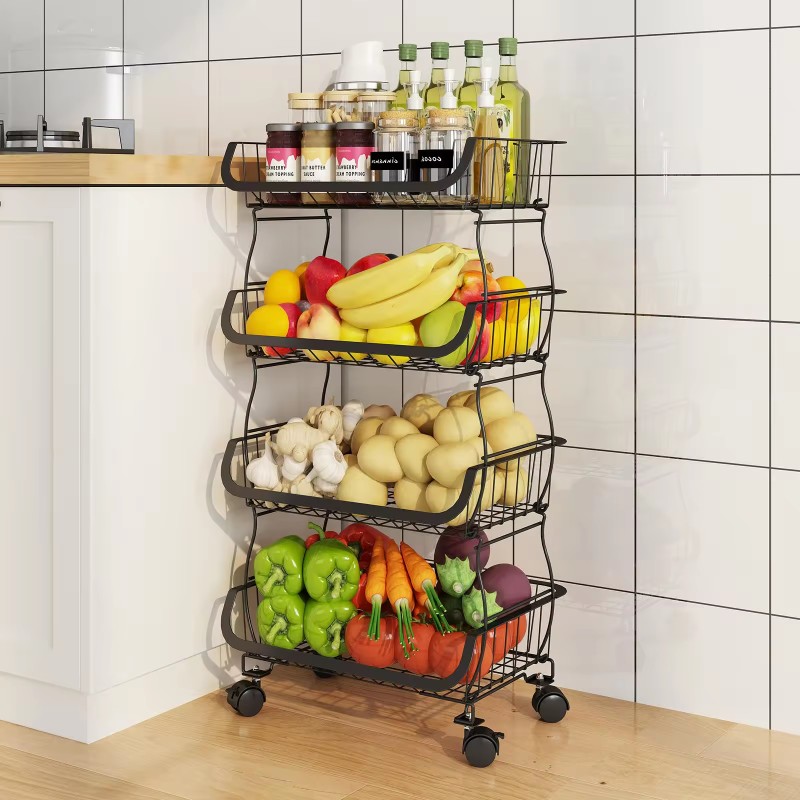 Custom Large Capacity Multi Tier Rolling Shelf Stackable Kitchen Use Fruit Vegetable Cart with Wheels