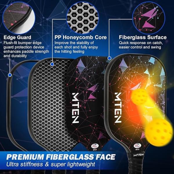 USAPA Approved Fiberglass Surface Pickleball Set with Indoor Pickleball Rackets Pickleball Paddles Set