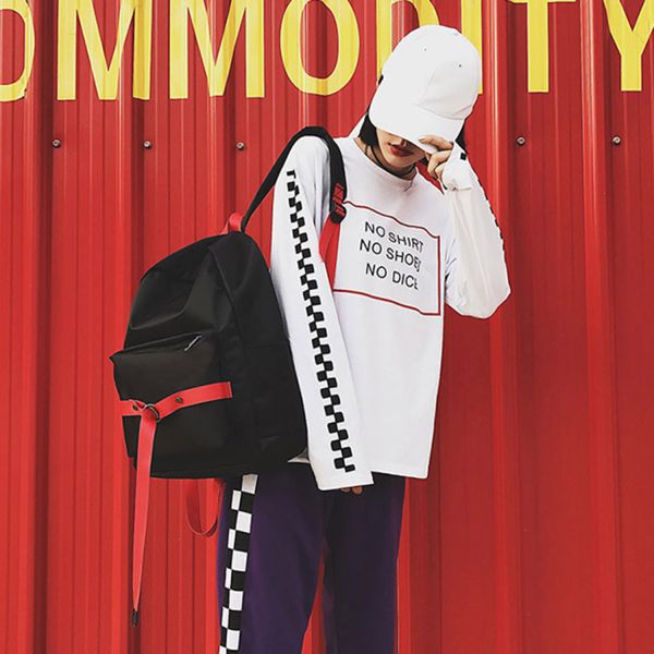 Korean version of the pure color contrast color backpack fashion personality bags large capacity waterproof backpack