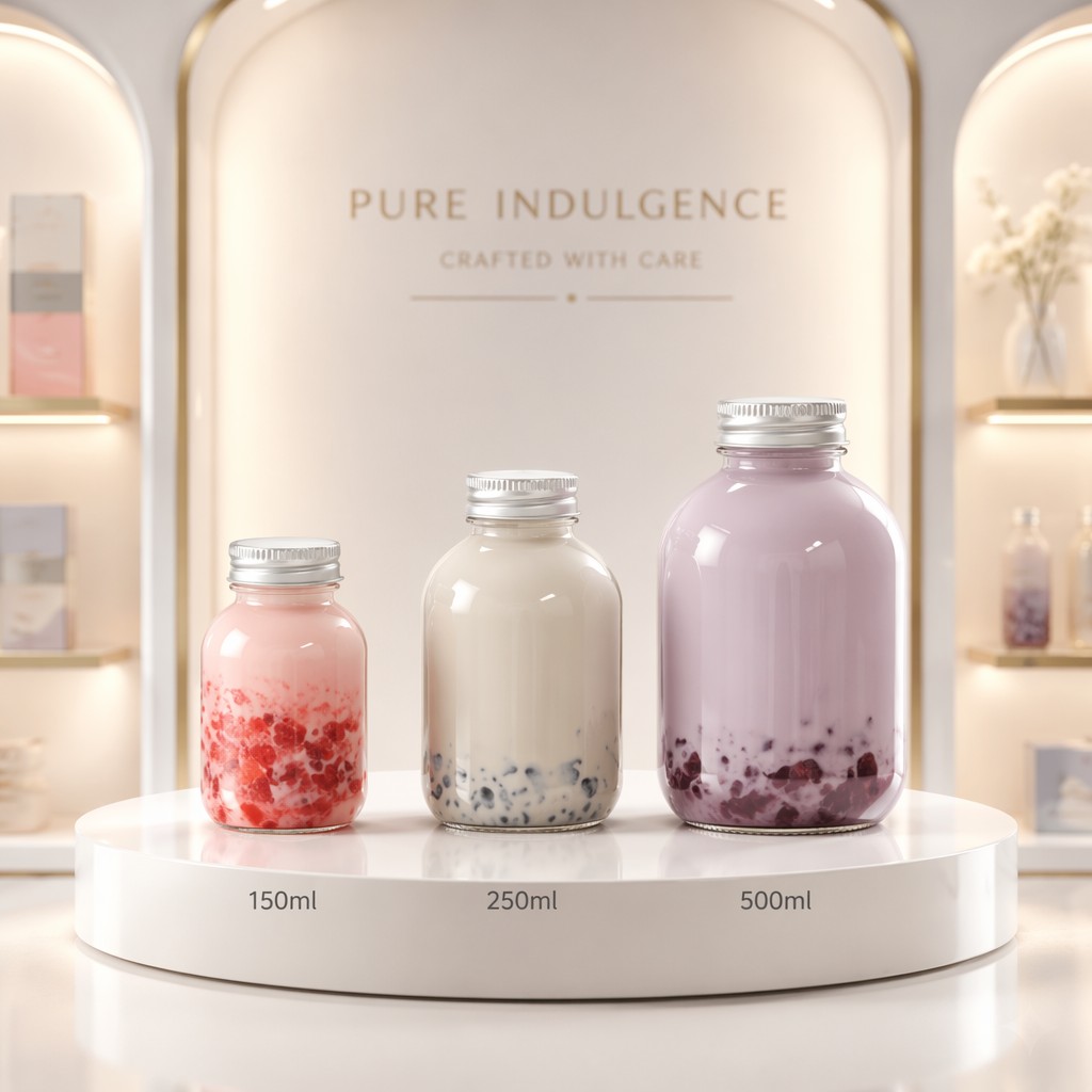 Round Chubby Glass Milk Bottle with Leakproof Sealing Solution Borosilicate Glass for Custom Labeling