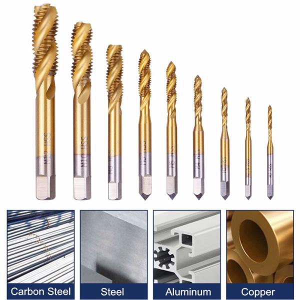 M12 Titanium Coated Spiral Flute HSS Machine Taps DIN371