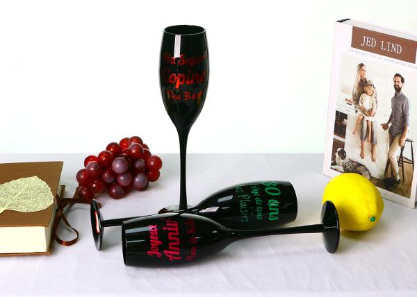 Household Lead Free Solid Black Champagne Glasses , 62mm Crystal Tulip Champagne Flutes