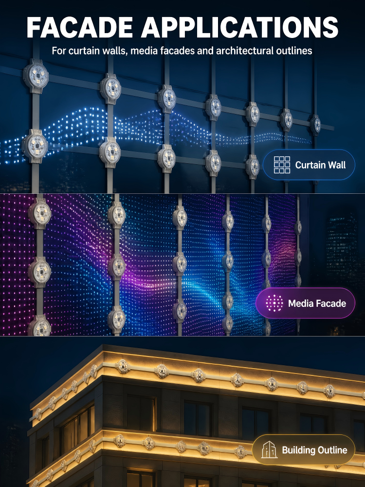 0.75W DC12V Round LED Pixel Point Light DMX512 RGB RGBW For Building Media Facade Lighting
