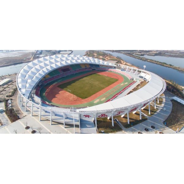 Durable PTFE tensile roofing system for modern stadiums