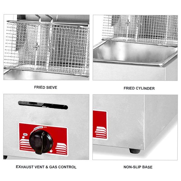 Taille de la friteuse 290x520x445mm du gaz 5.5L à réservoir unique la meilleur marché d'acier inoxydable