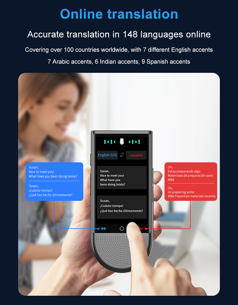 4G Simcard 2 Way Voice Translator Real Time Language Translation Device 148 Languages